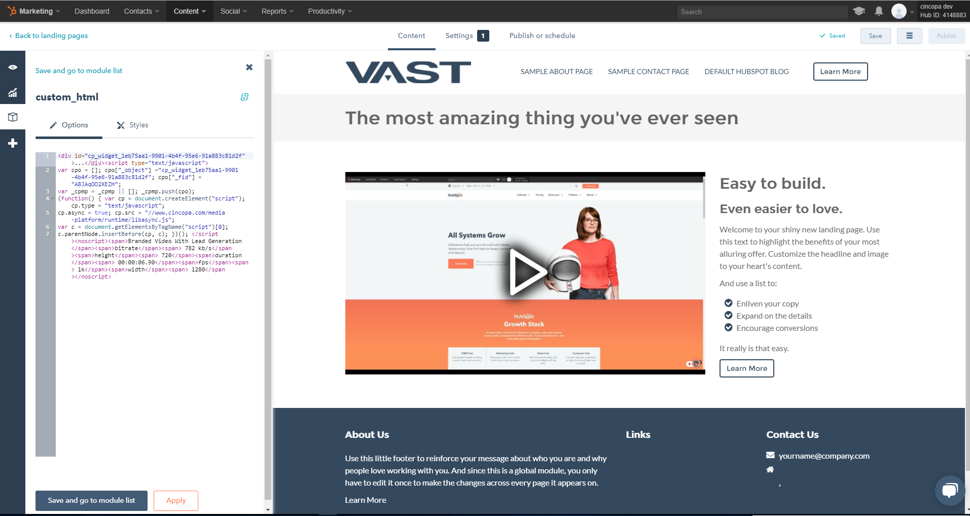 Embedding video on a HubSpot Landing page 2